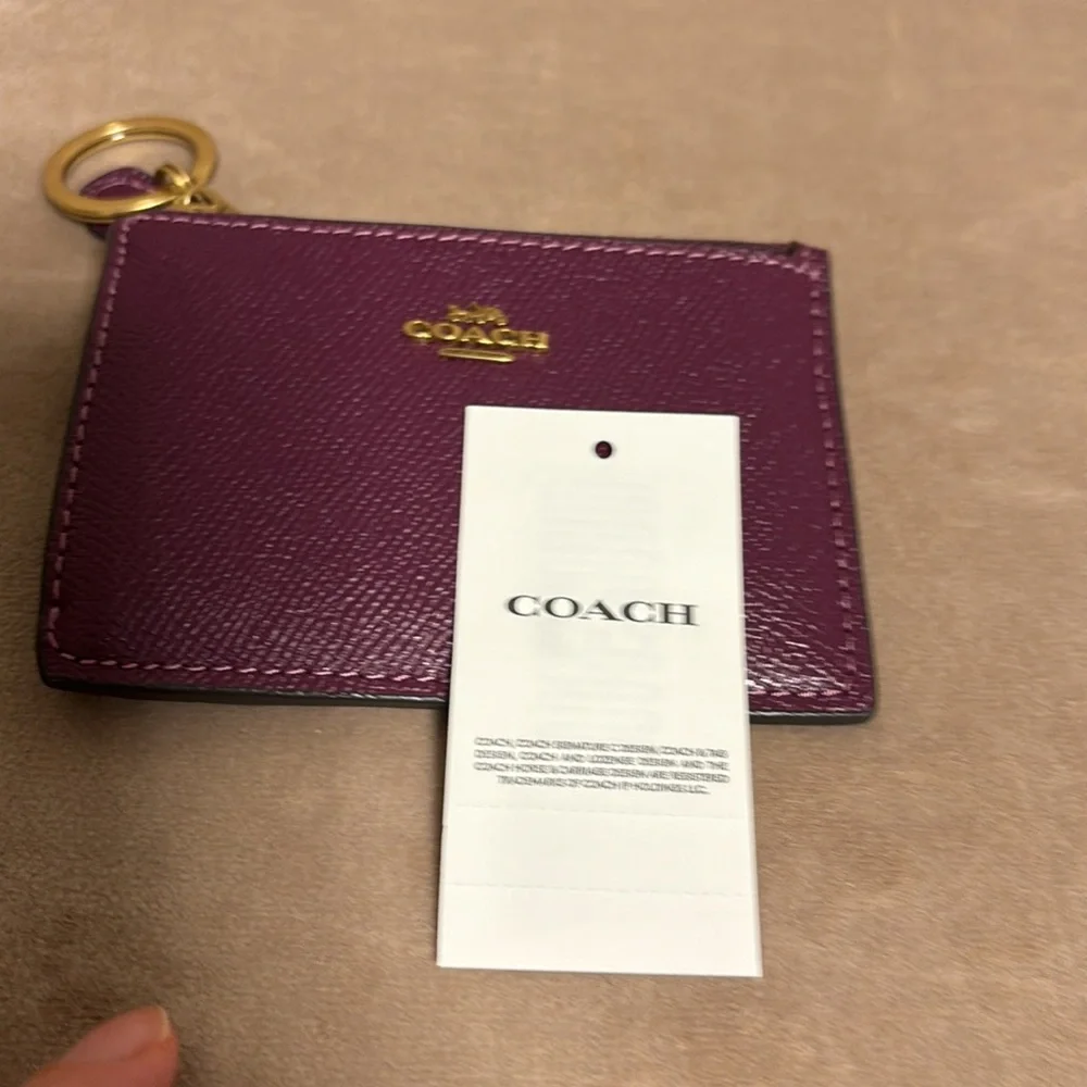New Coach XGrain Mini ID SKNY Key & Card Holder only- Deep Berry - Picture 10 of 14